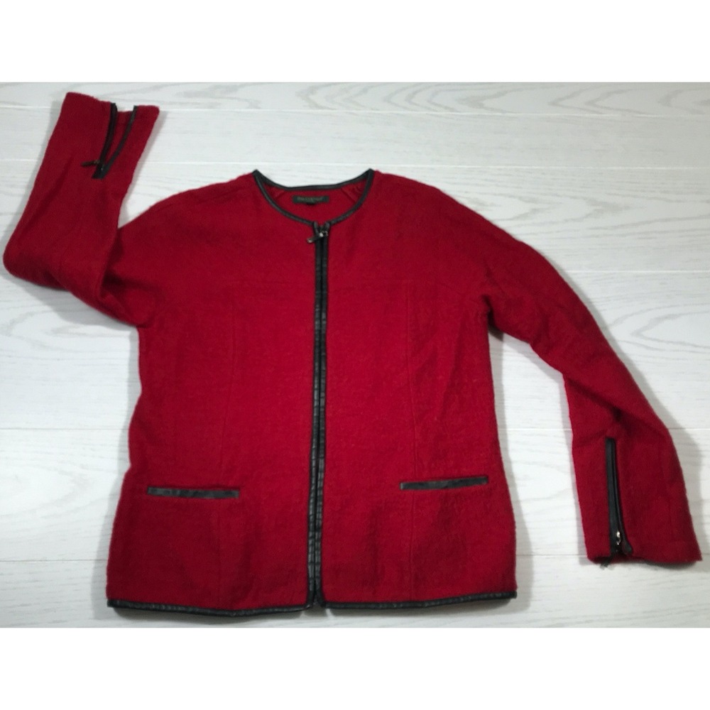 For Cynthia Wool Jacket Women Petite Medium Red Full Zip Unlined Pockets Mom